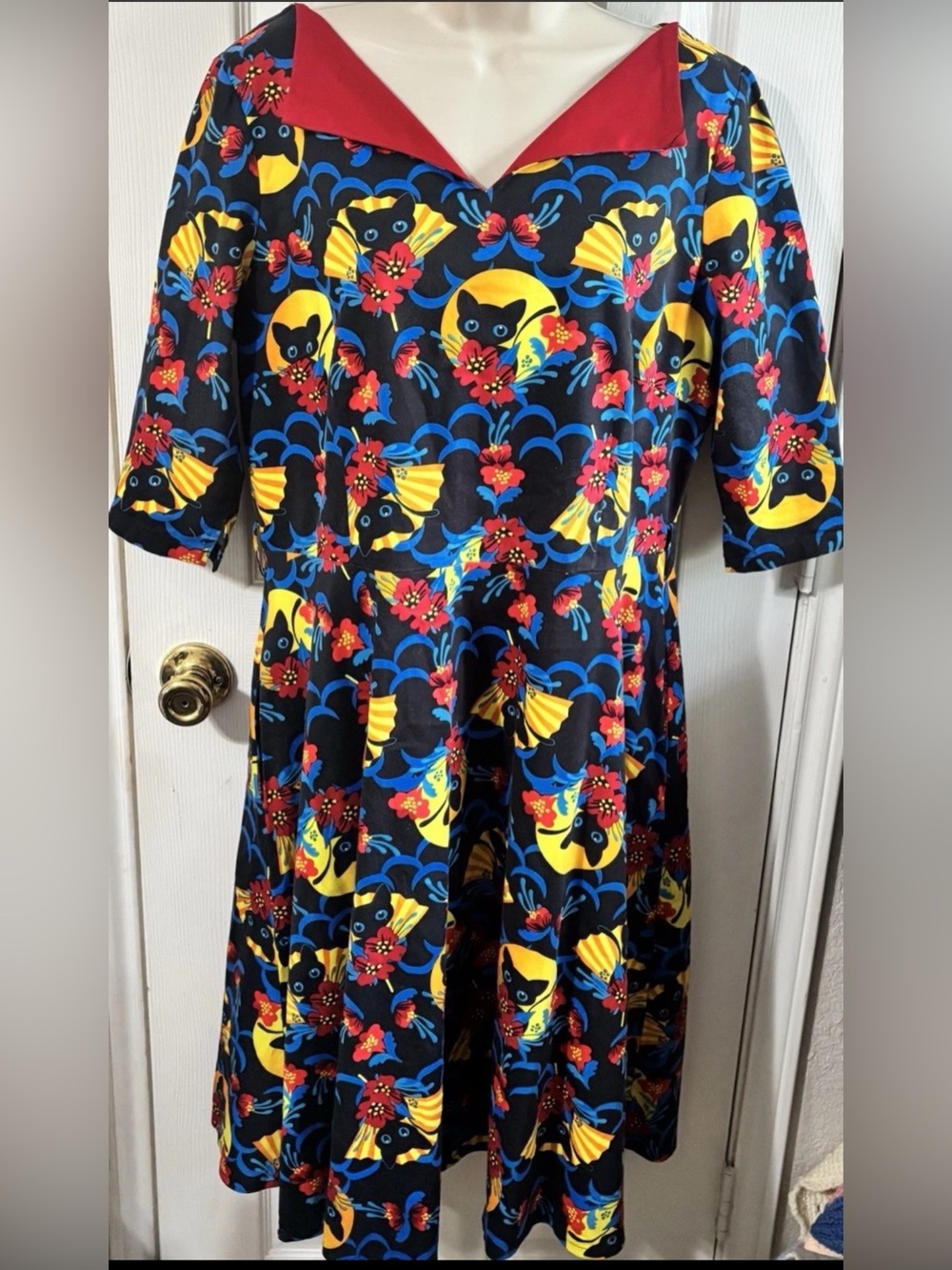 Voodoo Vixen Black Cat Dress retro-inspired 1950s rockabilly swing dress 1XL